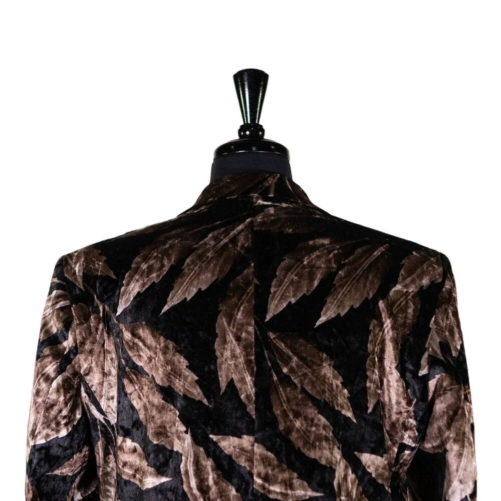 Mens Blazer Brown Black Floral Velvet Luxury Dress Formal Jacket Sport Coat 42R